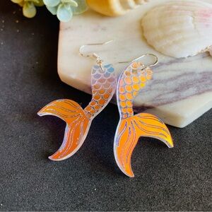 Mermaid Tail Earrings Iridescent/ holographic Rainbow earrings